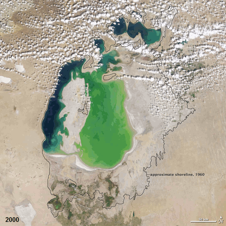 Динамика изменения площади Аральского моря с 2000 по 2011 гг.