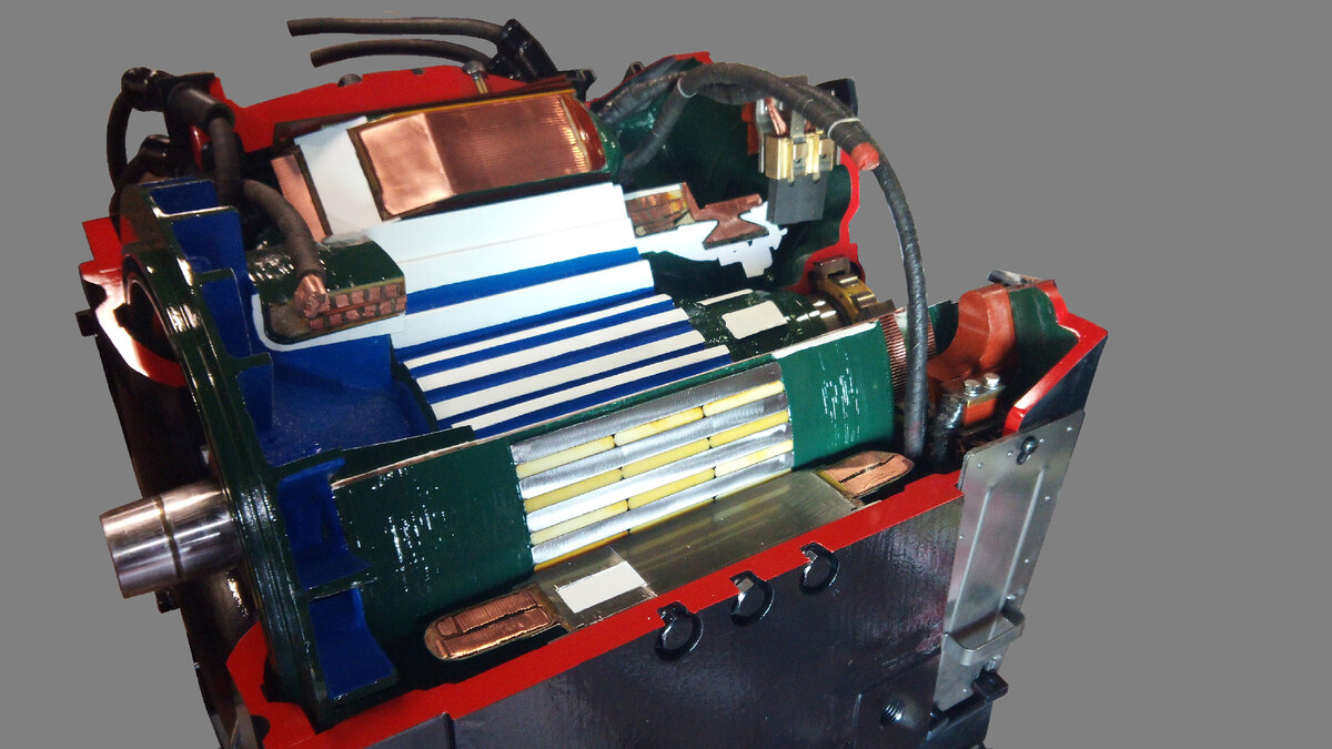 Красным - остов. Белым - ротор и статор (второй слой называется). Синим - поток охлаждени