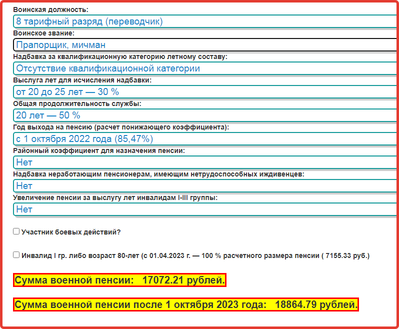 Размер военной пенсии в 2023 году