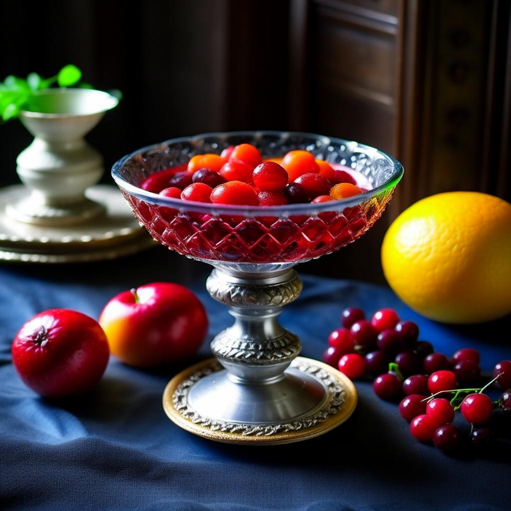 Рисовала нейросеть. Но мне кажется, что ягоды в чаше напоминают кизил