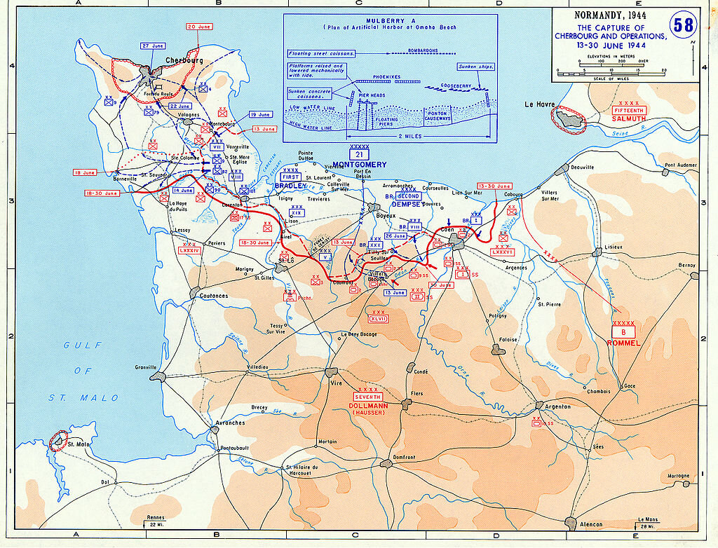 Плацдарм союзников в Нормандии к 1 июля 1944