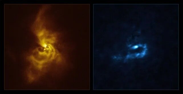    Слева — снимок со SPHERE, справа — с ALMA