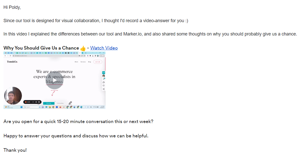    Интеграция видеосообщения в письмо с помощью Loom.
