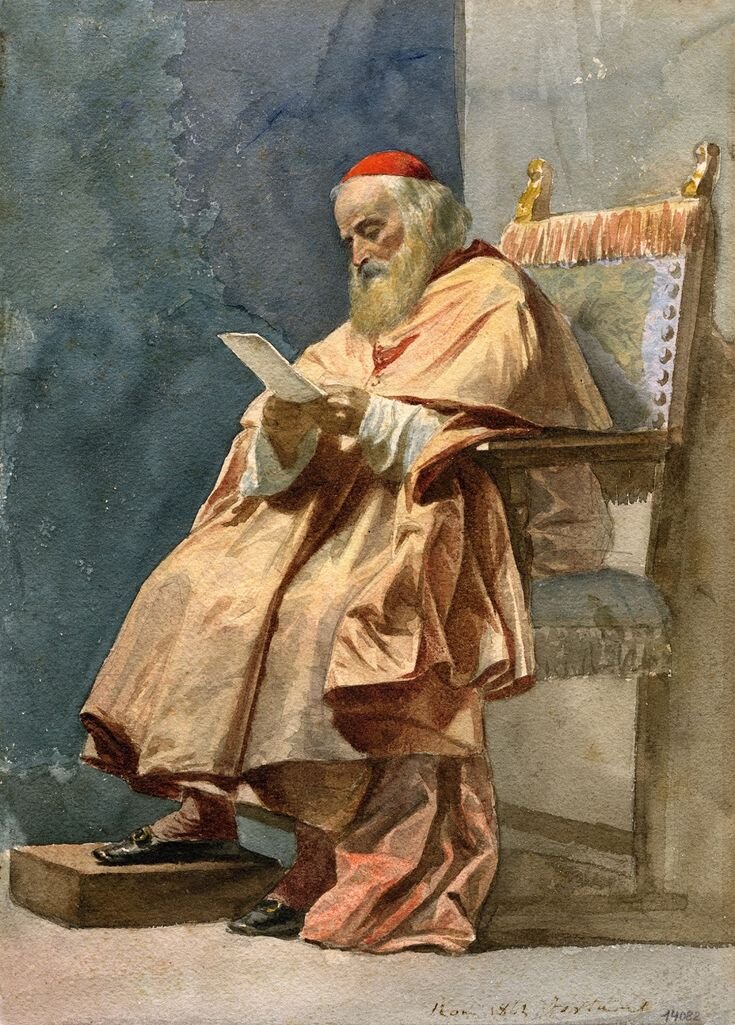 Акварель с изображением читающего кардинала, 1862  