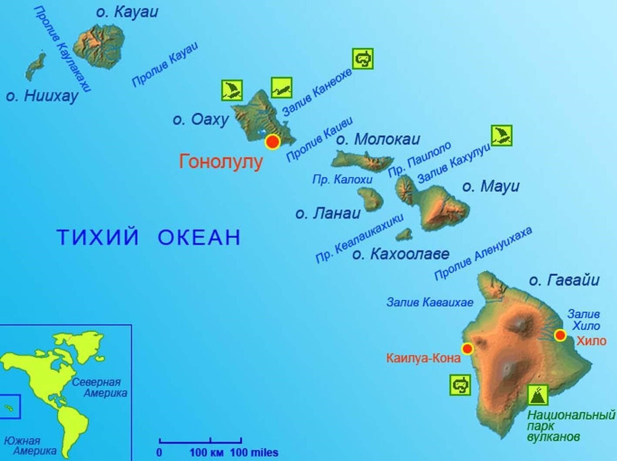 карта гавайских островов