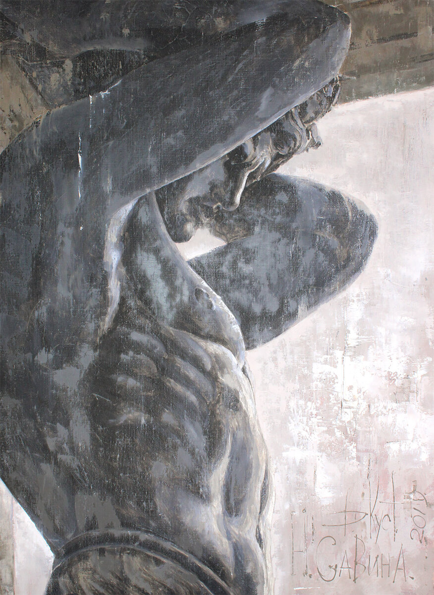 Дмитрий Кустанович. Атланты Эрмитажа, 110х80 см, 2019