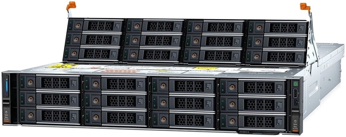 Сервер Dell PowerEdge R760xd2 вид спереди с дисковыми корзинами