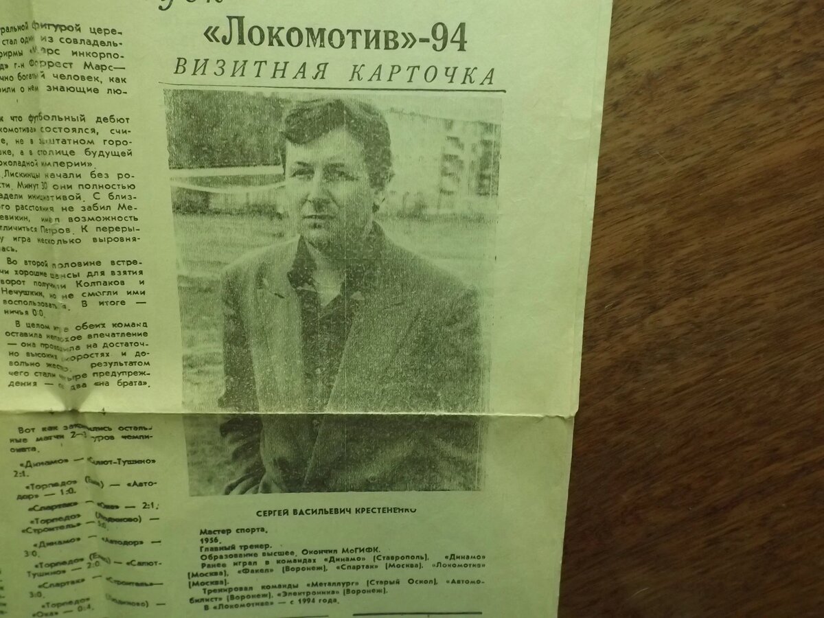 Сергей Васильевич Крестененко - первый тренер "Локомотива" (Лиски) на всероссийской футбольной арене