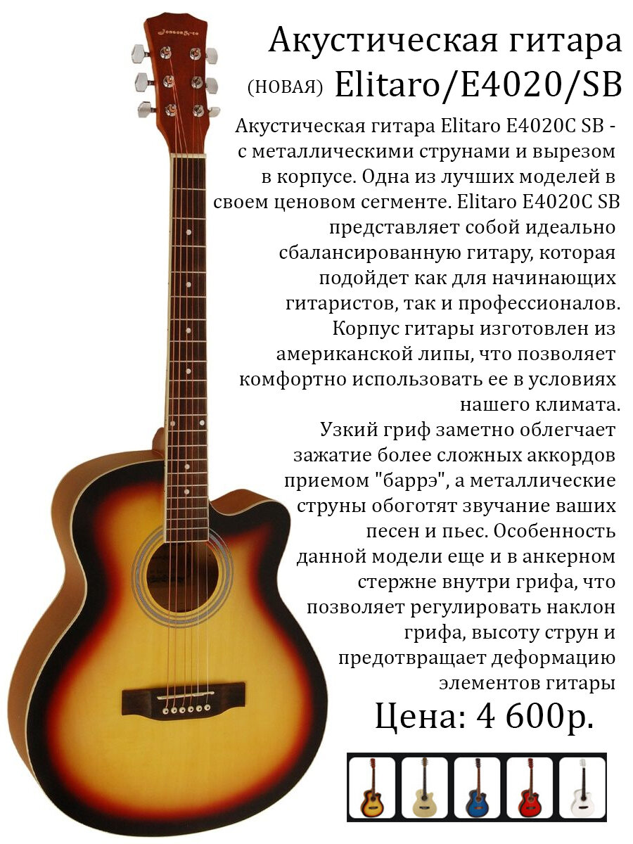 Заказать гитару Elitaro / E4020 / SB: +7 923 750 7070, Женя Манин.