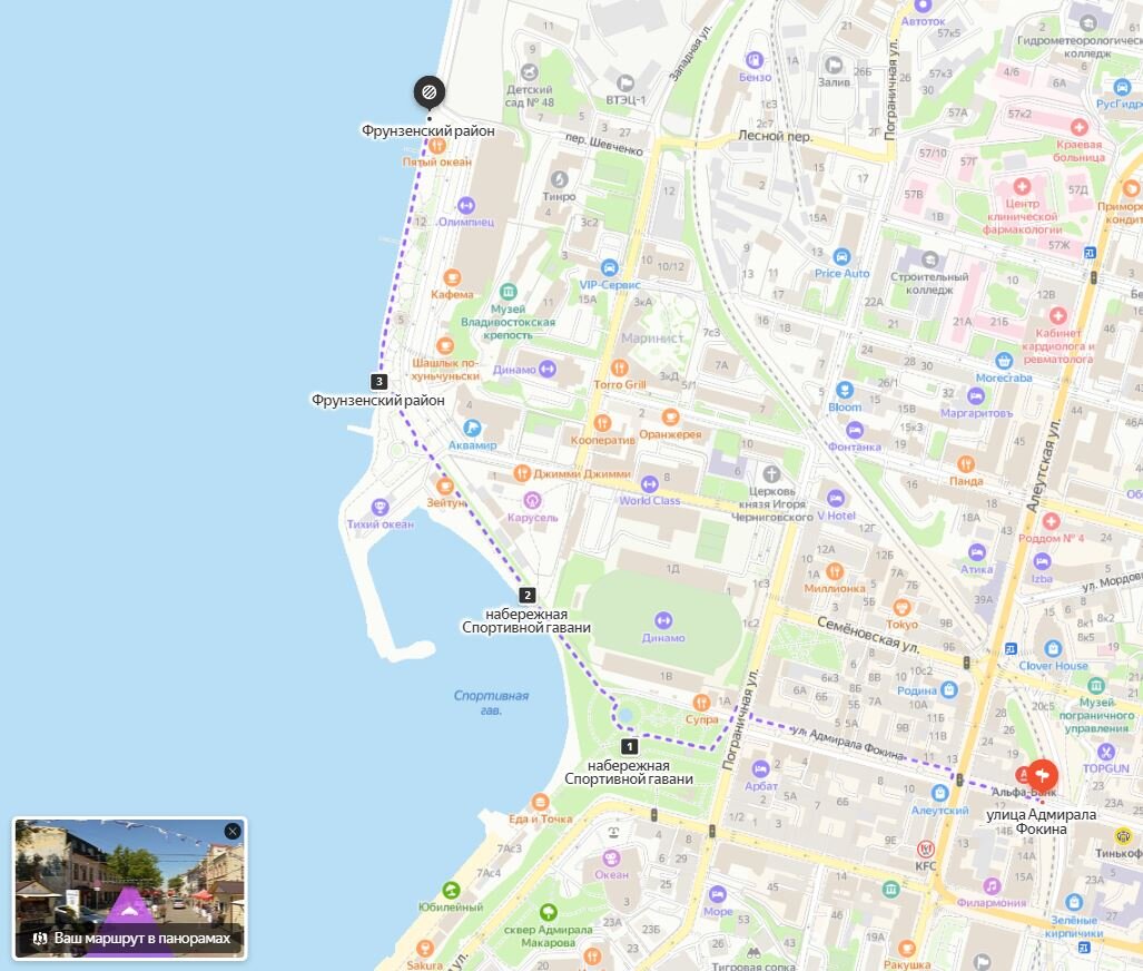 Вы также можете погулять тут виртуально, если зайдёте на маршрут по ссылке: https://yandex.ru/maps/-/CDbKblb и кликните на окошко внизу ("Наш маршрут в панорамах")