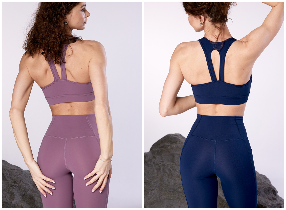 На фото костюмы из коллекции Velvet: пыльно-сливовый и синий (топ 3390р., лосины 4990р.)