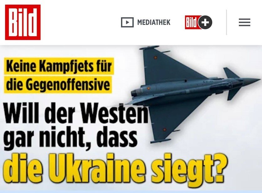    "Никаких истребителей. Разве Запад не хочет, чтобы Украина победила?". Bild обсуждает, как правительство Шольца вместо того, чтобы подарить истребители Eurofighter Киеву, подумывает втихую продать их саудитам.