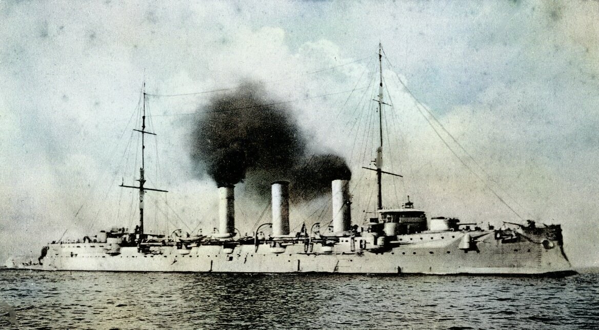 Крейсер 1 ранга "Память Меркурия". Фото 1916 года. Отредактировано в 2023 году