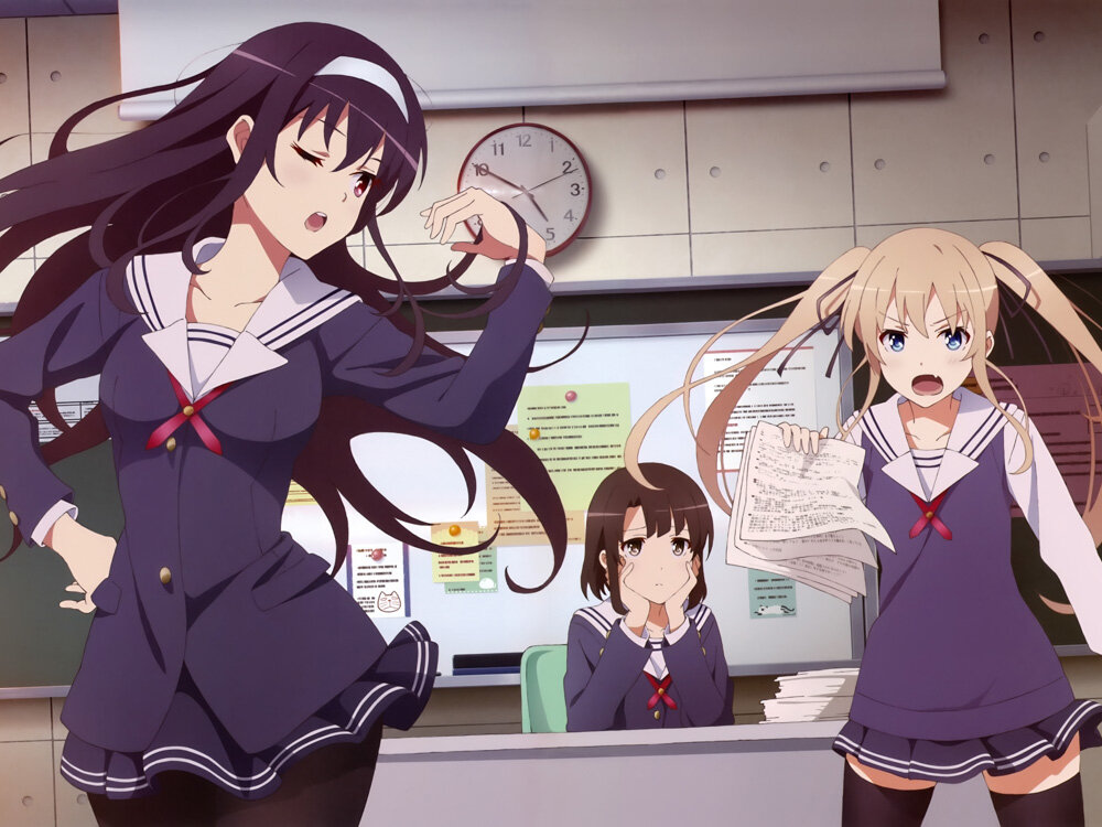 Главные героини. Слева направо: Утаха Касумигаока, Мегуми Като, Эрири Спенсер Савамура. Источник: gelbooru.com.