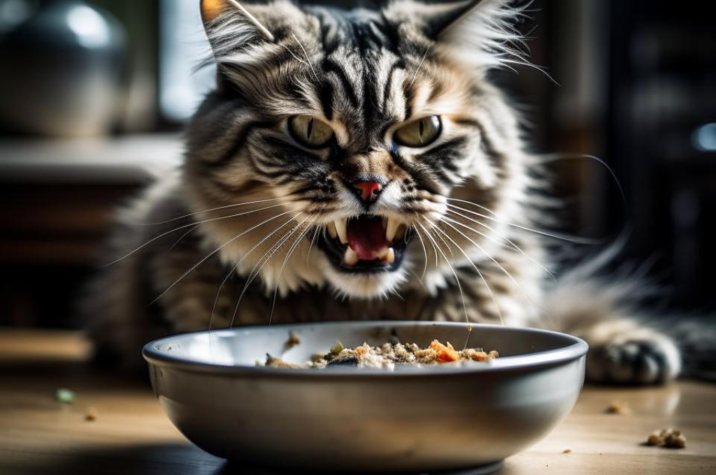 кот рычит когда ест