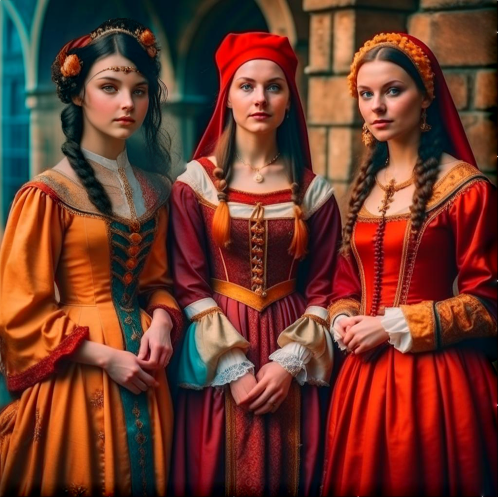 Гвеневра, Катрина, Эмилия. Сгенерировано в нейросети Кандинский 2.2