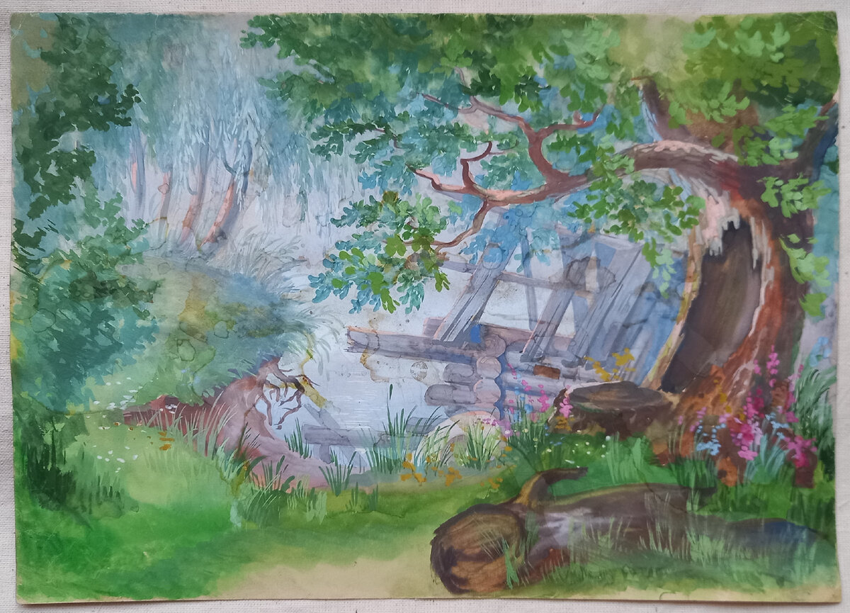 Художник Н. А. Блинов. 1938 г.. Эскиз к спектаклю "Русалка". Бумага (размер 29,7х41,6 см) гуашь. Из архива автора.