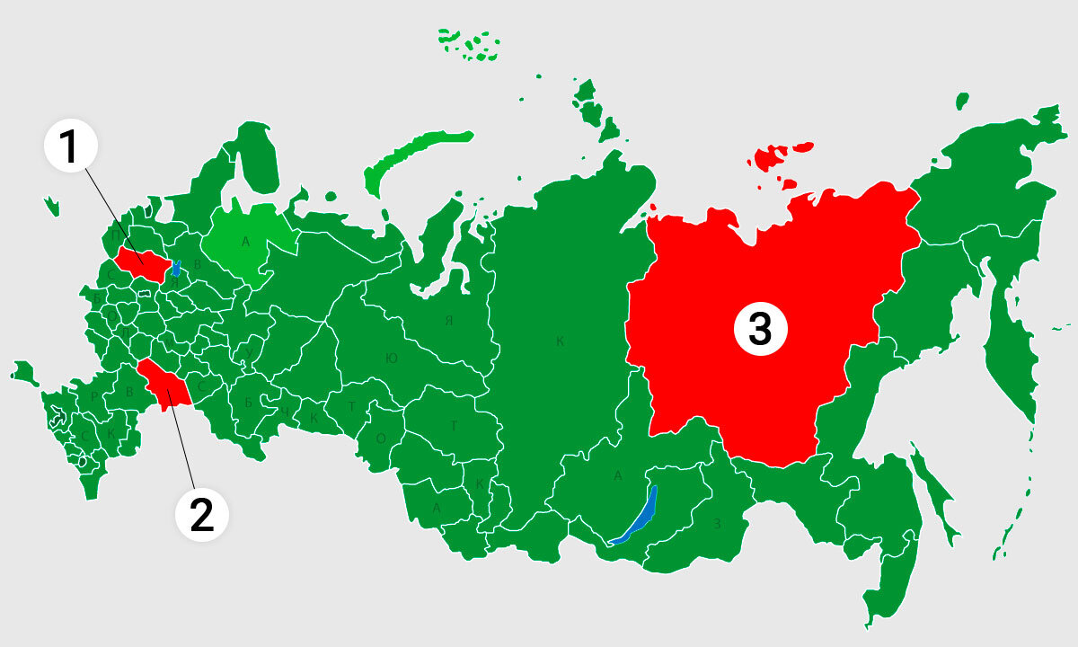 Какие субъекты отмечены на карте?