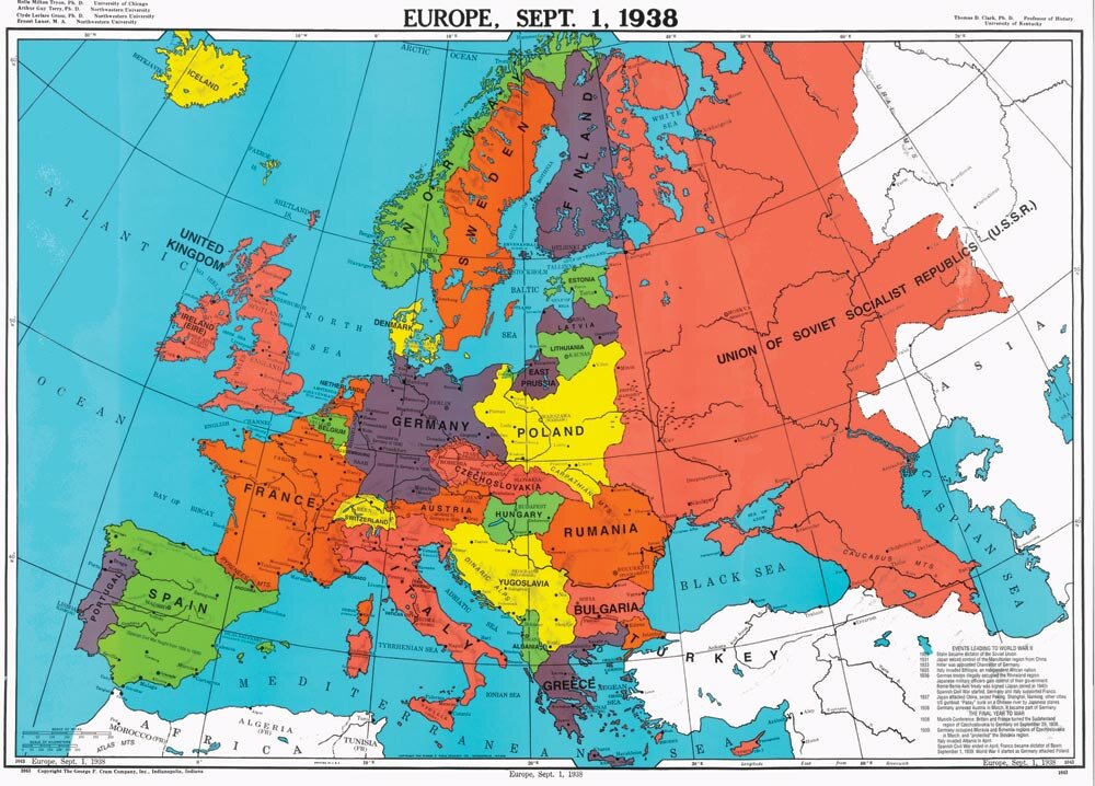 Карта европы 39 года