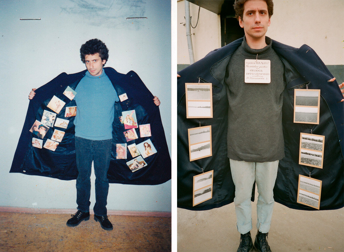 Выставка Дубоса Виноградова «Художники за секс», 1995 (слева), выставка К.Д. Н.Паниткова «Полоса неразличения», 1996 
© Пресс фото