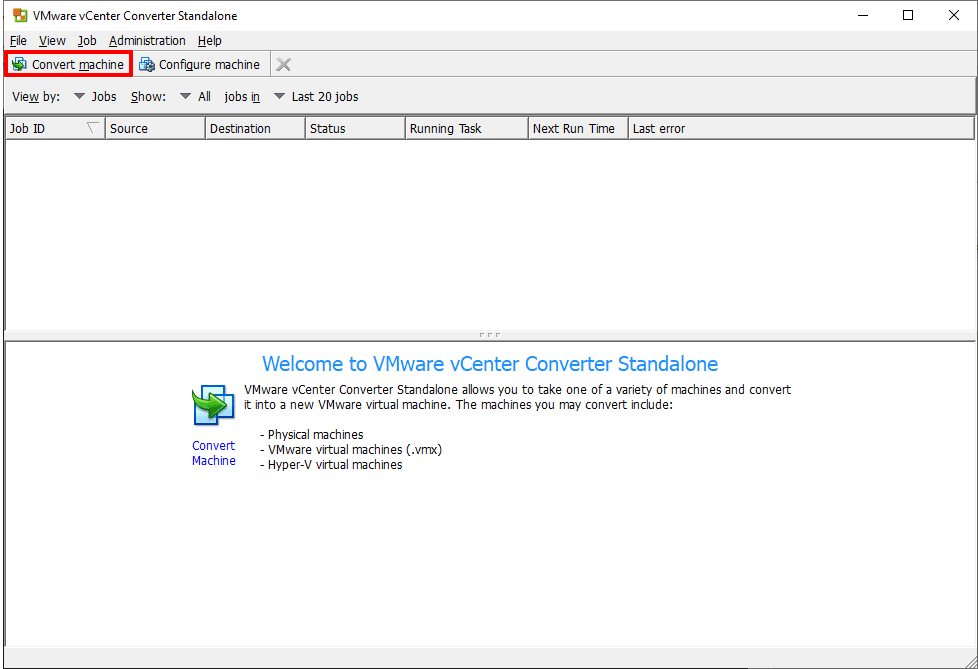 Начальный экран VMware Converter