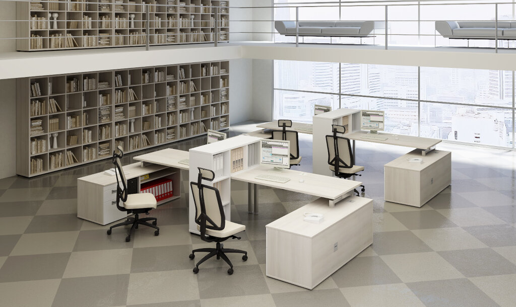 Столы с приставными тумбами и стеллажами серии Europe