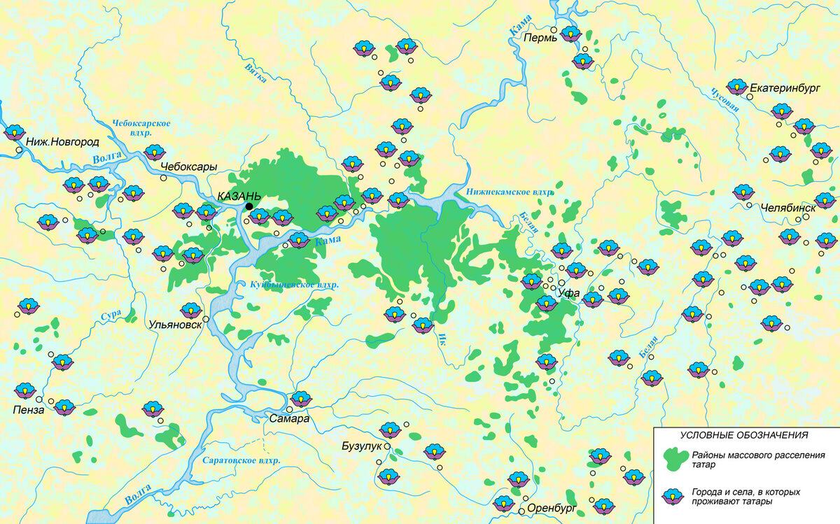 Расселение татар Среднего Поволжья и Приуралья. Рис:  http://tatarhistory.ru/ 