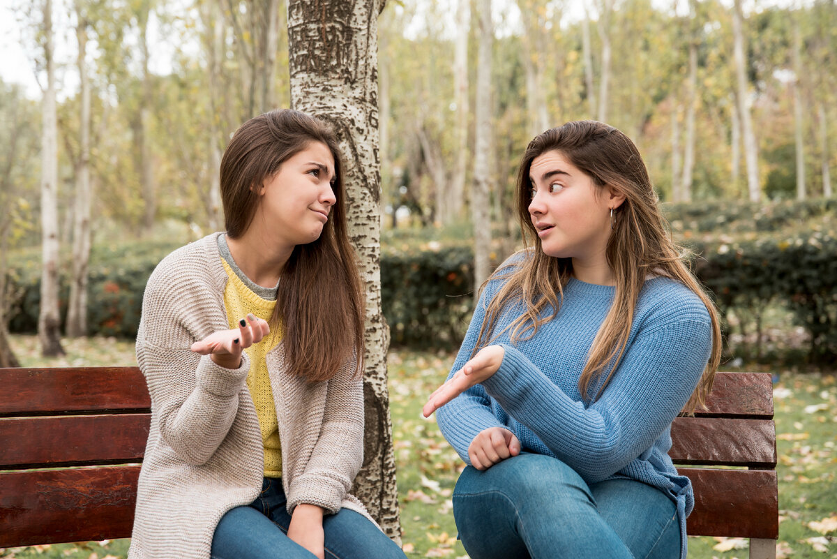 Two girls talking