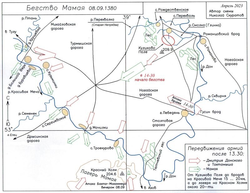 Бегство Мамая после поражения на Куликовом Поле - карта-схема