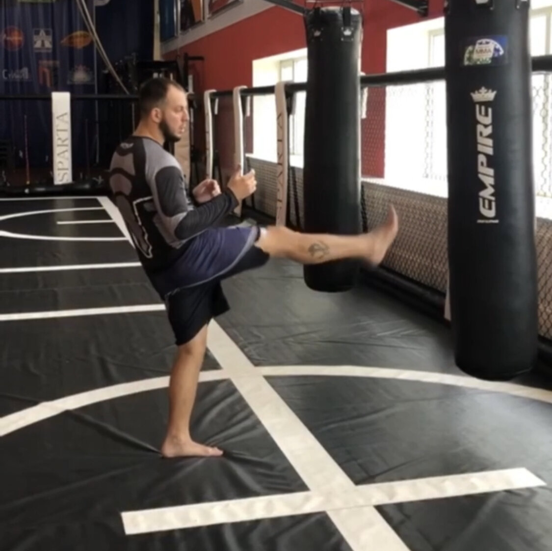 Удар фронт кик.  Фото взято у тренера по ММА Калинина Е.Е.