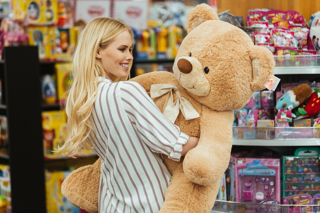 Изображение: https://ru.freepik.com/free-photo/smiling-woman-holding-big-teddy-bear_6729781.
