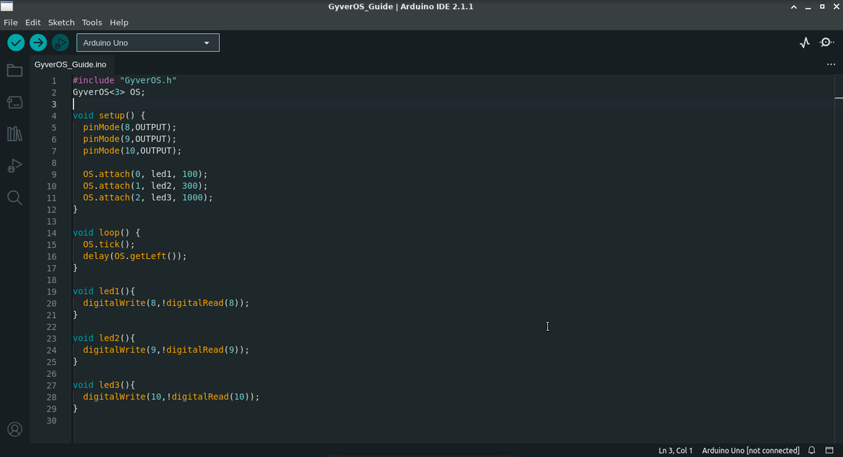 Пример кода на ардуино с тремя процессами