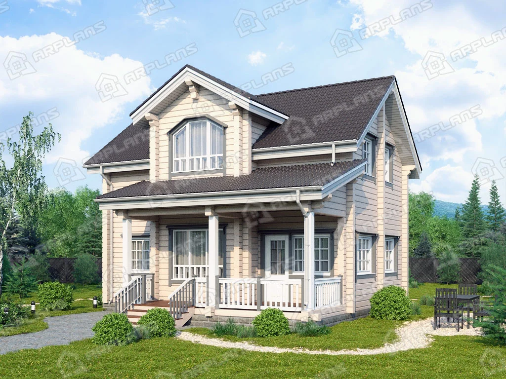 Фото 2 двухэтажного дома из бруса с мансардой, 3 спальнями и террасой. 100 кв м. Источник arplans.ru Проект ДС-112