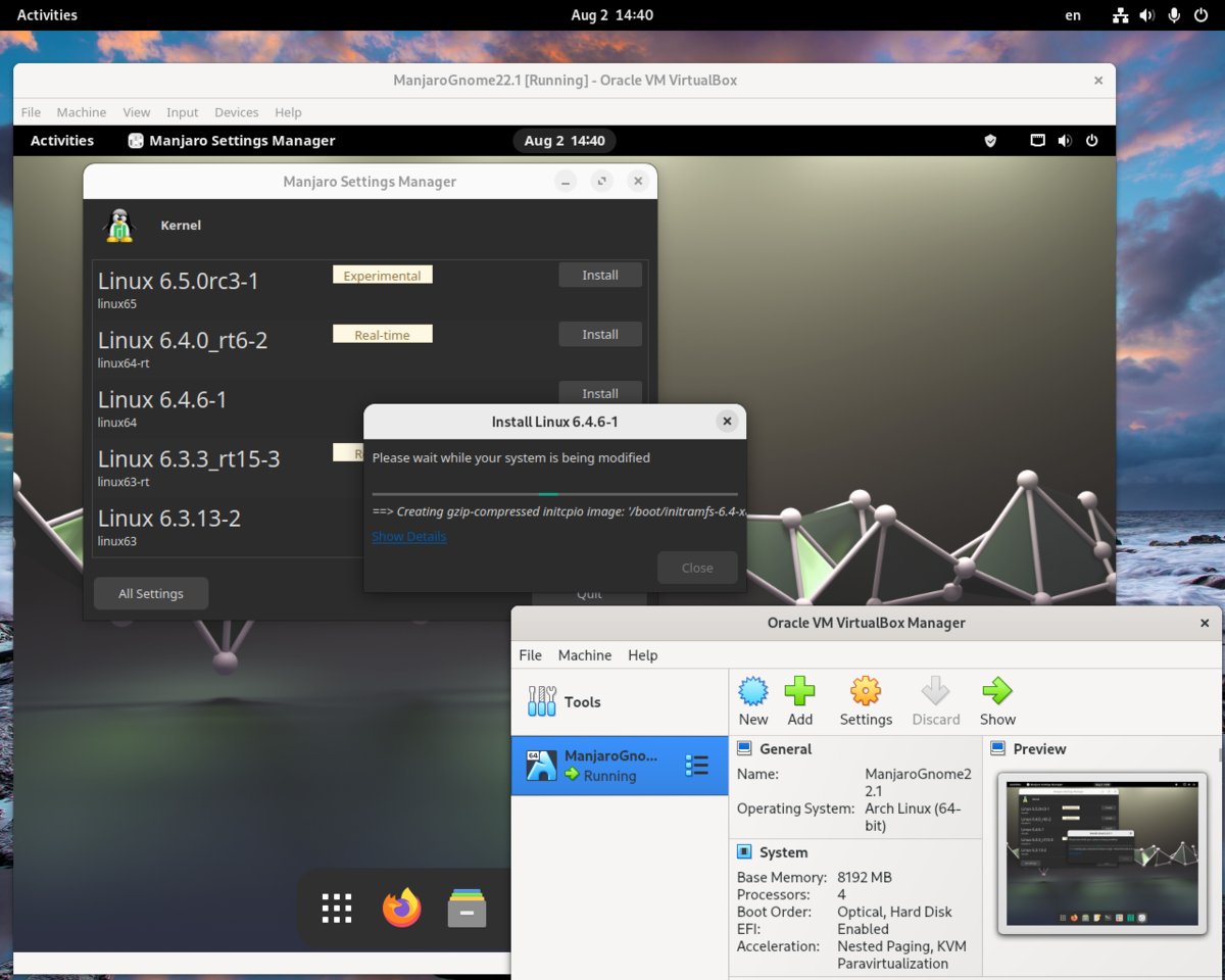Установка ядра 6.4.6 для тестирования системы.
