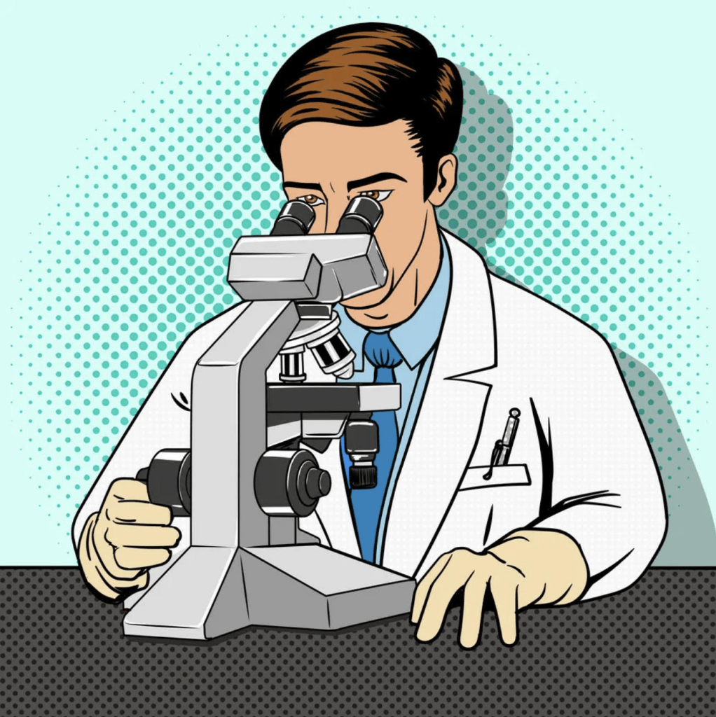 Источник: https://www.vectorstock.com/royalty-free-vector/medical-scientist-with-microscope-vector-6516015