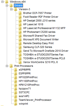 Ветки реестра Windows с настроенными принтерами