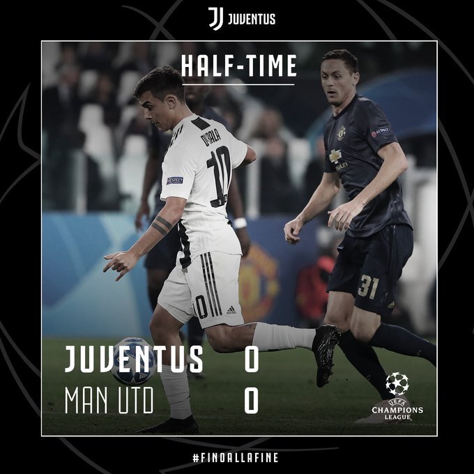 JuventusFC✔@juventusfc · 7 нояб. 2018 г.HALF-TIME! 
Il primo tempo di #JuveMUFC si chiude con il punteggio di 0-0#UCL

