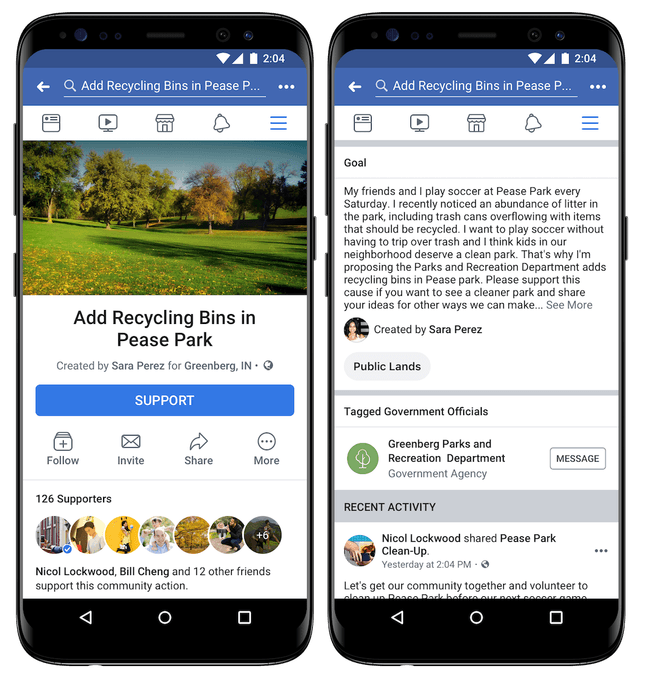 Facebook Community Actions на смартфоне