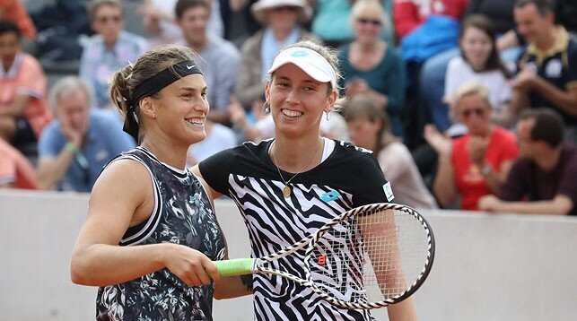 Арина Соболенко и Элизе Мертенс. Фото Белорусской теннисной федерации
