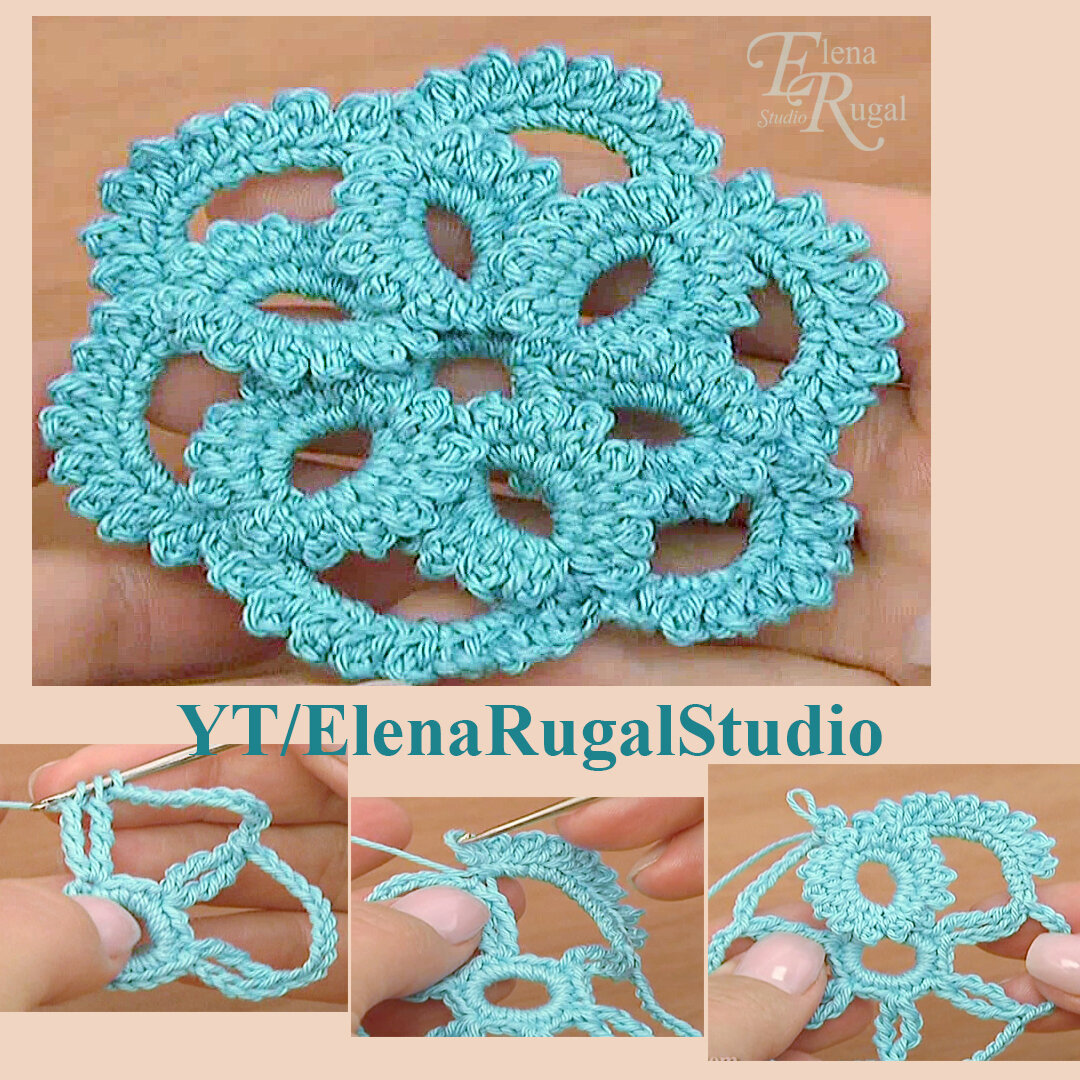 Связанный цветок крючком с навязками