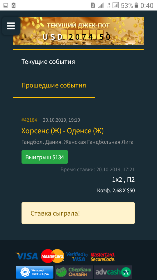 Скриншот отчета по ставке.