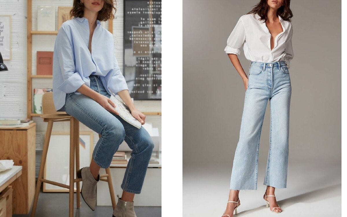 Можно заправить рубашку полностью или только впереди - такой эффект стройнит бедра.