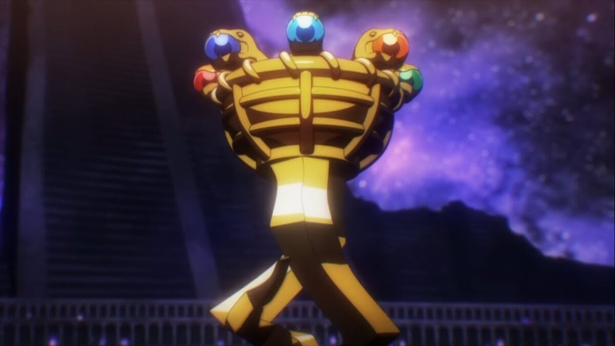 Это посох Владыки. Им он дубасит по голове непокорных)))) Шучу. Его создавала вся команда игроков Назарика. Он обладает невероятной мощью.