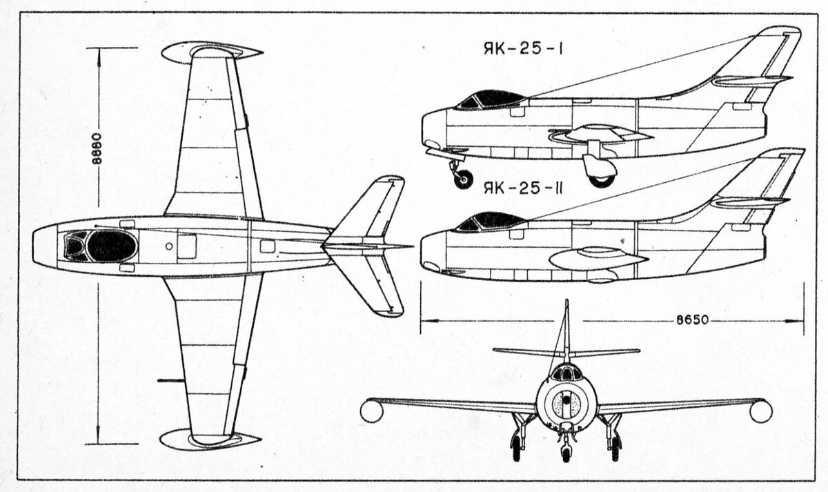 Общая схема истребителя Як-25 (первый). Источник фото: https://propjet.ucoz.ru/