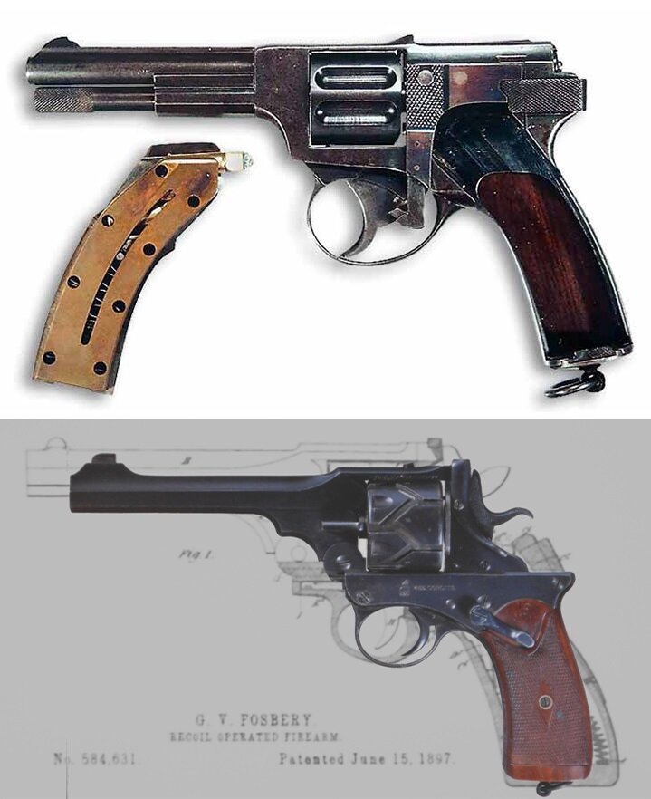 Револьвер Ландстада (сверху) и Webley-Fosbery (снизу)