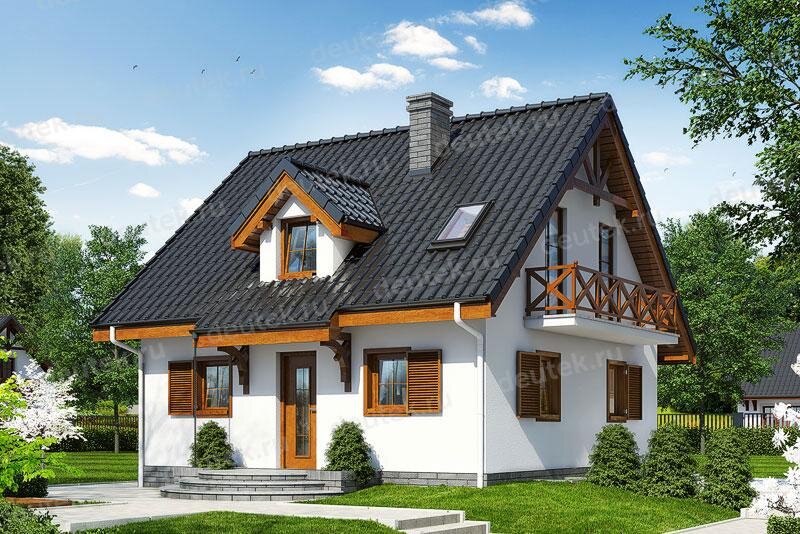 Проект дома 160 м2 из керамоблоков с мансардой, балконом и террасой - DTV100188