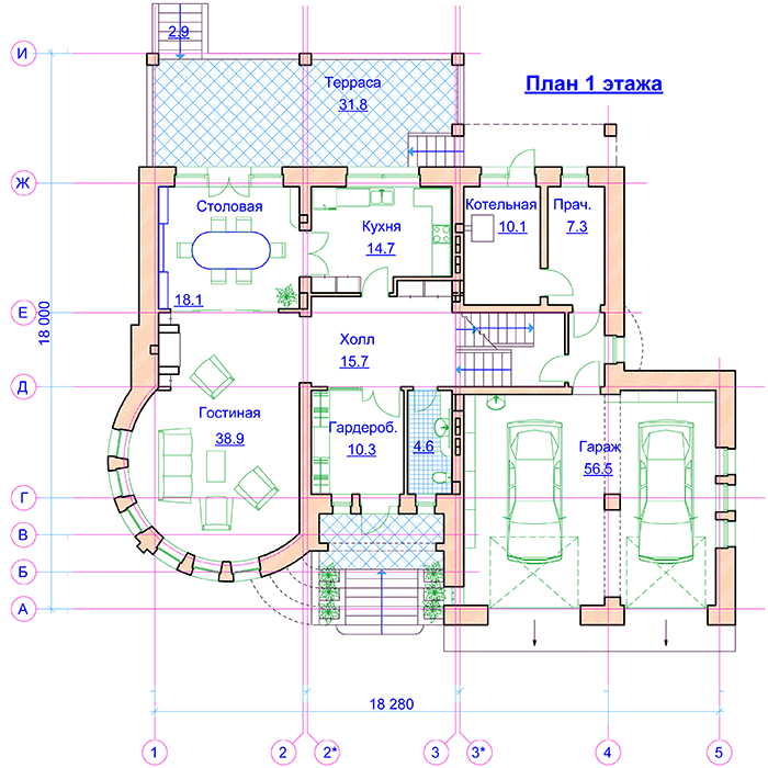 Проект дома 330 м2 в стиле барокко с цокольным этажом - PA-35