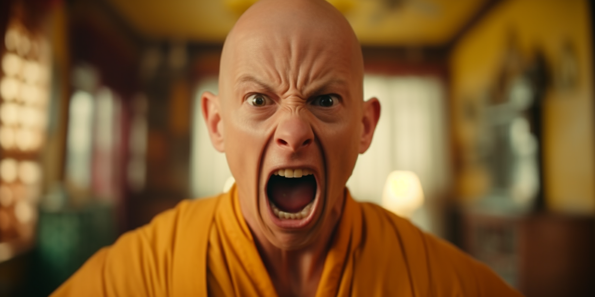 Очень злой монах кричит во весь голос