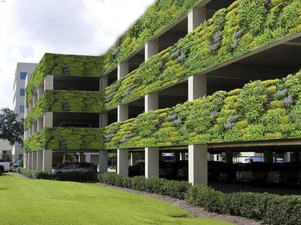Большое зеленое г. Green Park Озеленение. Экостиль в архитектуре. Озелененные парковки Сингапур.