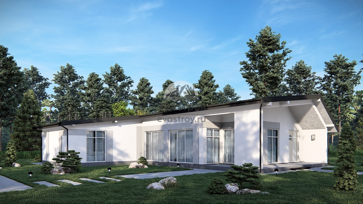 Проект одноэтажного дома 212 м2 с сауной и террасой - П212